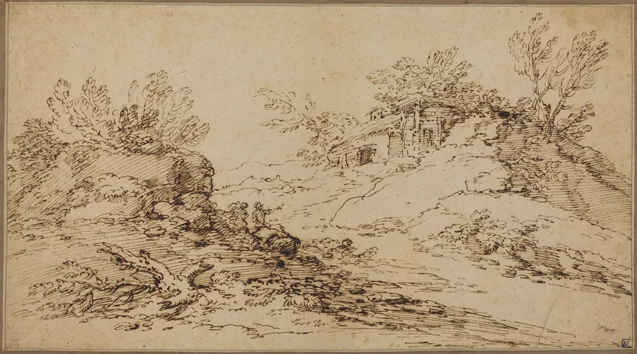 Rocky Landscape with a Rustic House by Salvator Rosa