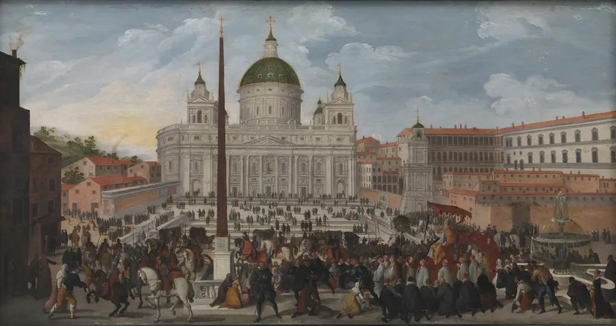 En pavelig procession på Peterspladsen i Rom by Jacob Isaacsz. van Swanenburg