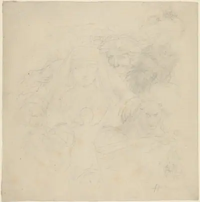 Figure Seen from behind Praying to an Apparition of a Head with Lions Below