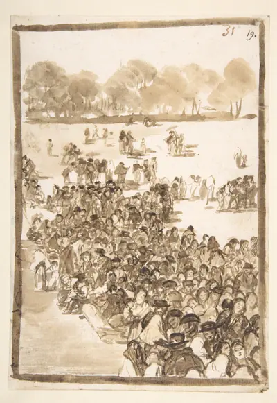 Crowd in a Park; page 31 from the 'Images of Spain' album (F)