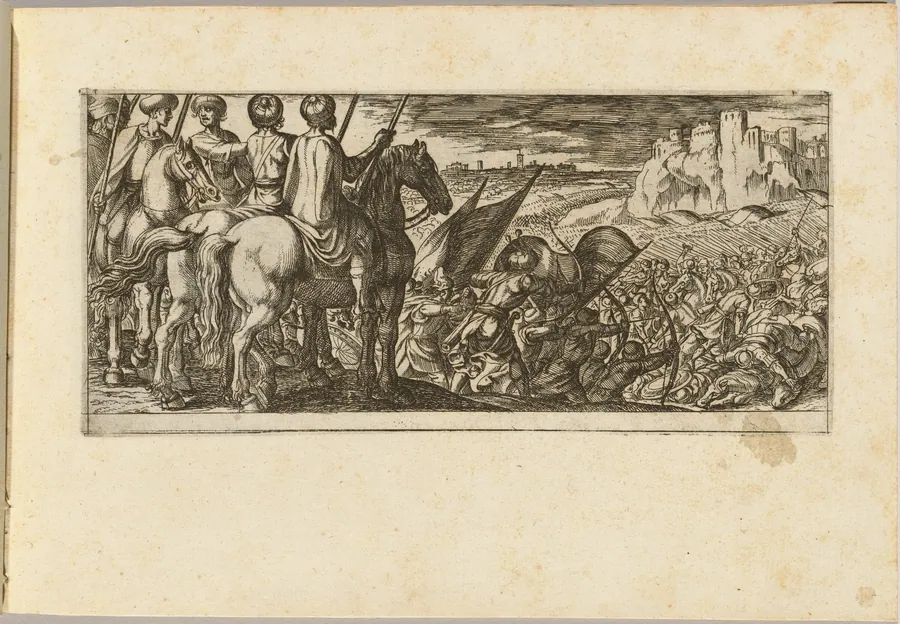 Battle Scene with Cavalry Observing from a Hill by Antonio Tempesta