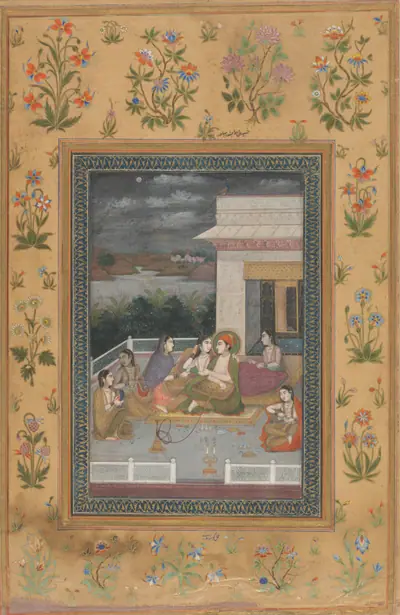 A Couple on a Terrace Surrounded by Attendants and Musicians