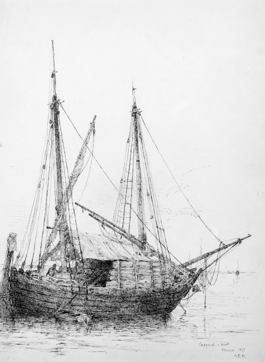 Charcoal Boat, Venice by Andrew Fisher Bunner