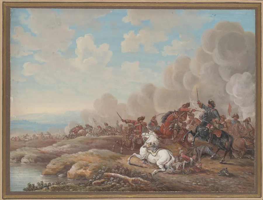 Cavalry Battle by a River by Louis-Nicolas van Blarenberghe