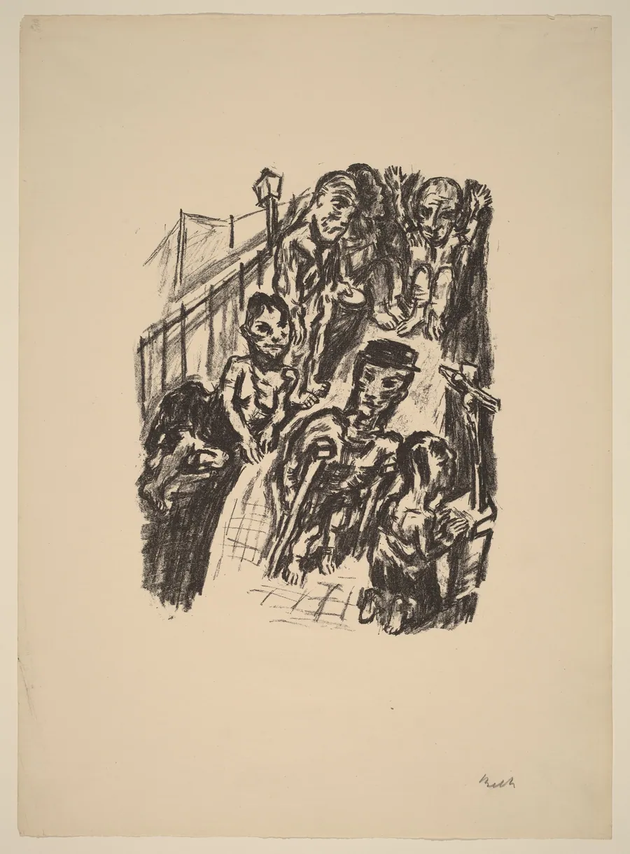 Street Scene with a Cripple and a Praying Man by René Beeh