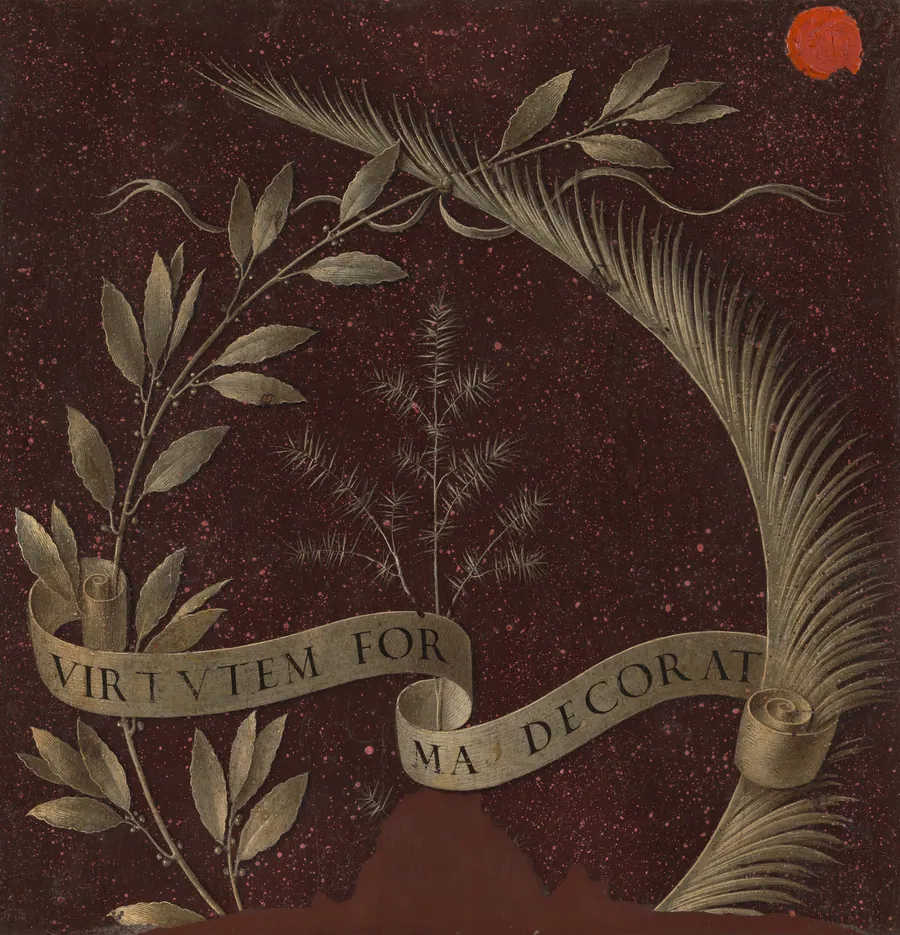 Wreath of Laurel, Palm, and Juniper with a Scroll inscribed Virtutem Forma Decorat [reverse] by Leonardo da Vinci