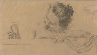 Woman in Bath, Holding a Glass of Wine
