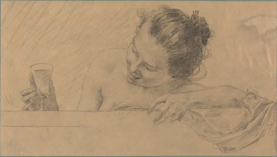 Woman in Bath, Holding a Glass of Wine by Karel Vitezslav Masek