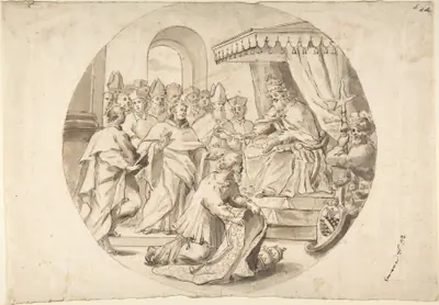 A Pope Recieving a Saint