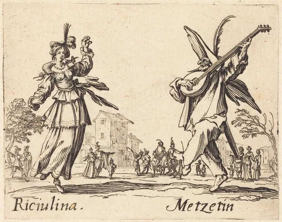 Riciulina and Metzetin by Jacques Callot