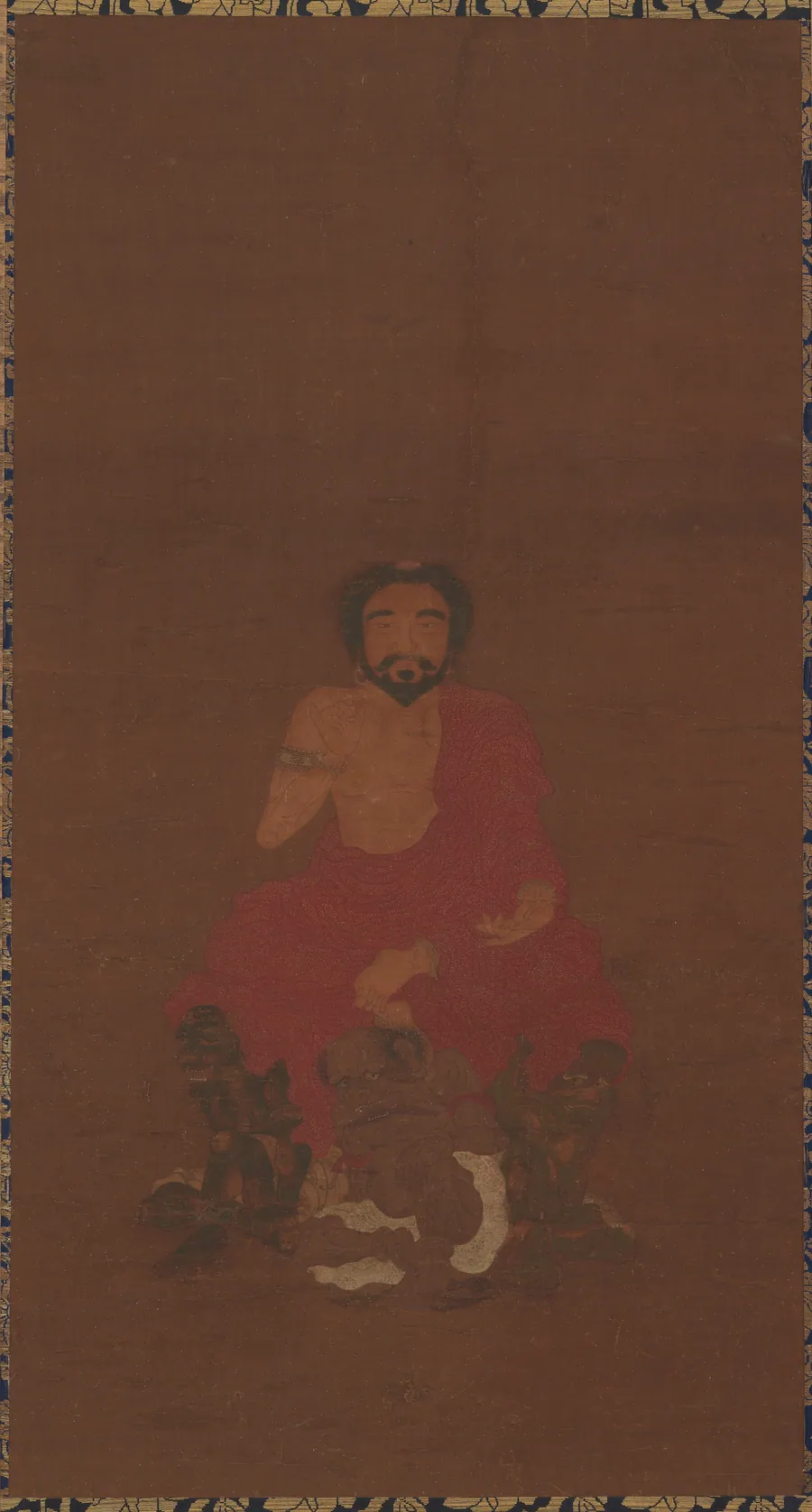 Sakyamuni seated upon three demon-like creatures by Formerly attributed to Guanxiu (傳)貫休 (822-912)