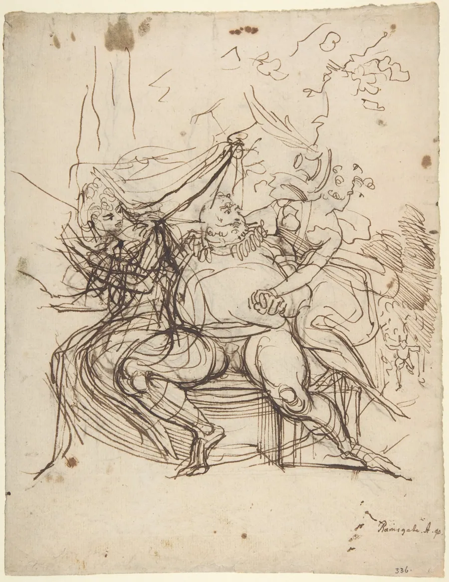 Falstaff with Mrs. Ford and Mrs. Page (Shakespeare, The Merry Wives of Windsor, Act 5, Scene 5) by Henry Fuseli