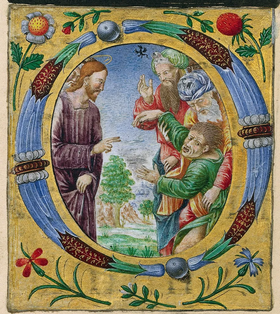 Cutting from a Missal: Initial O with Christ Performing an Exorcism by Matteo da Milano