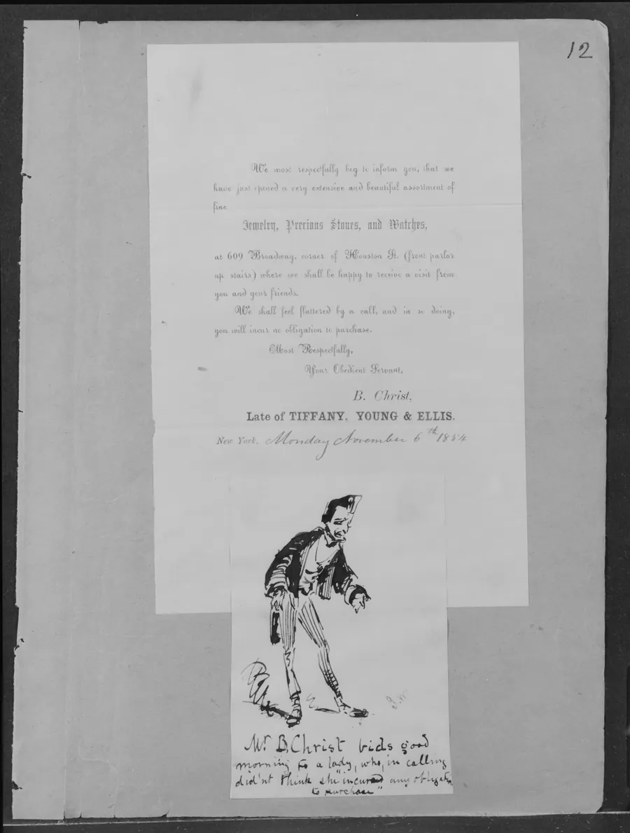 Printed Announcement from B. Christ to which is Glued Drawing with Inscription "W.B. Christ bids good morning . . . " (from Sketchbook) by James McNeill Whistler