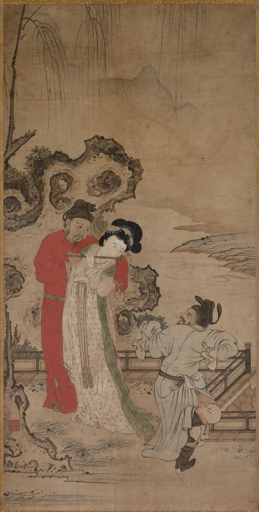 Emperor Minghuang Teaching Yang Gueifei to Play the Flute by Choryusai