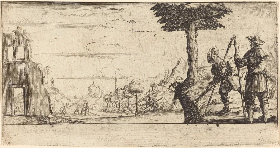 Landscape with Two Pilgrims by French 17th Century
