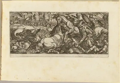 Battle Scene with Two Horses Attacking Each Other