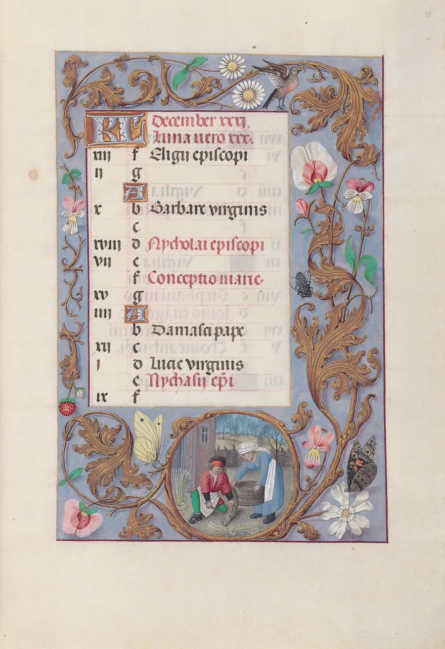 Hours of Queen Isabella the Catholic, Queen of Spain:  Fol. 13r, December by Master of the First Prayerbook of Maximillian