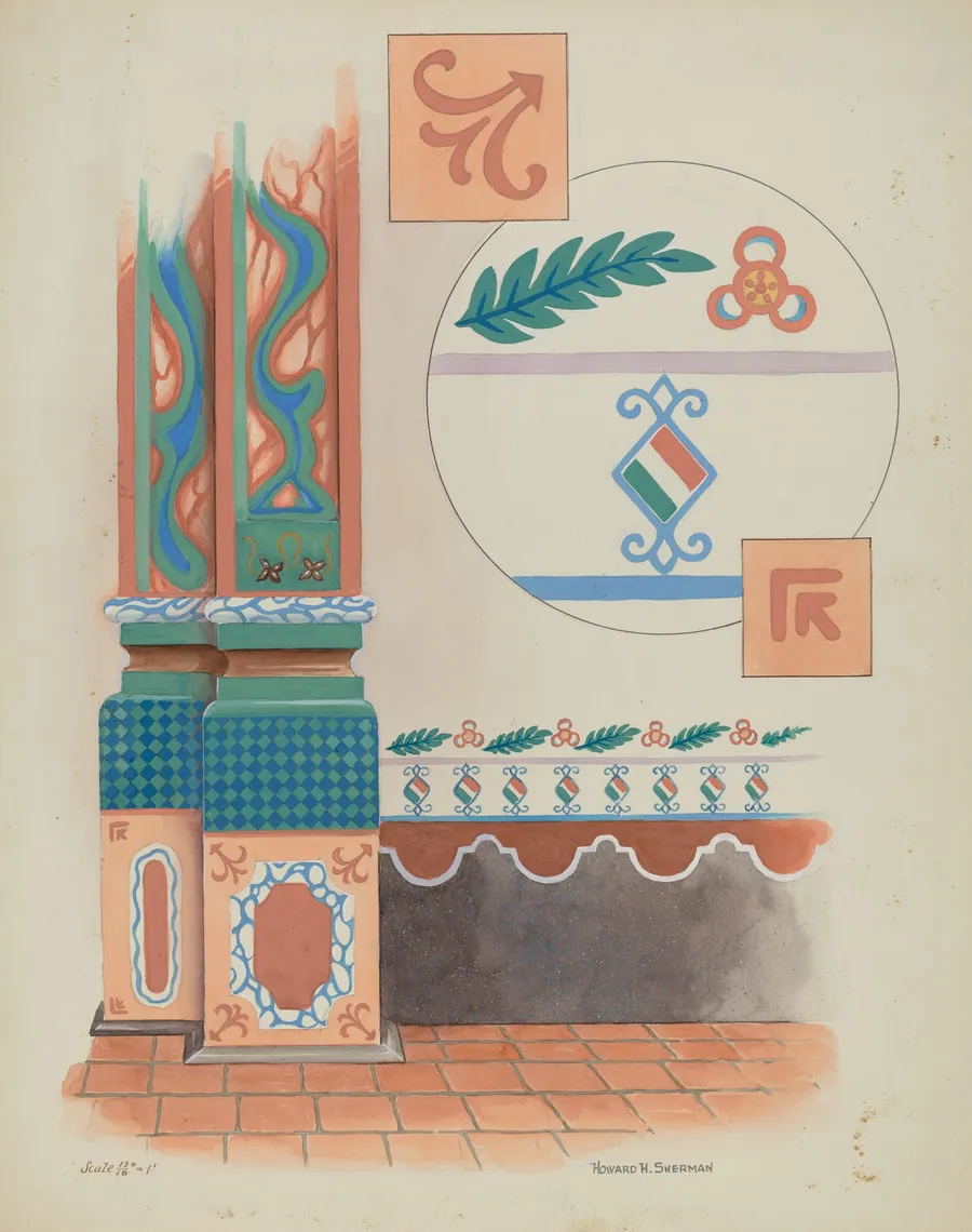 Pilaster and Sidewall in Church San Luis Rey Mission by Howard H. Sherman