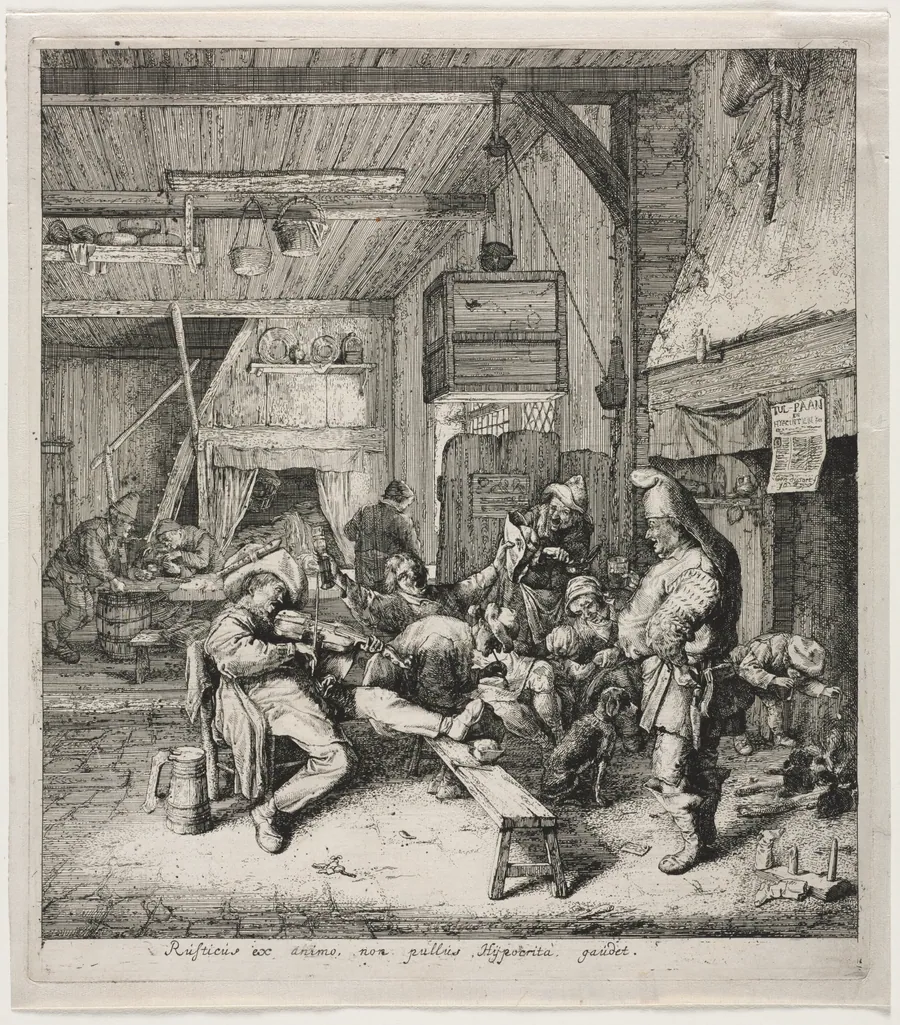 Violin Player Seated in the Inn by Cornelis Dusart