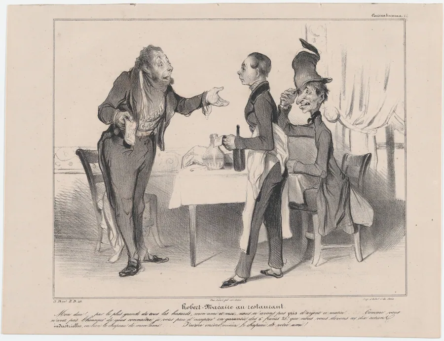 Plate 19: Robert Macaire at the restaurant, from 'Caricaturana,' published in Les Robert Macaires by Aubert et Cie