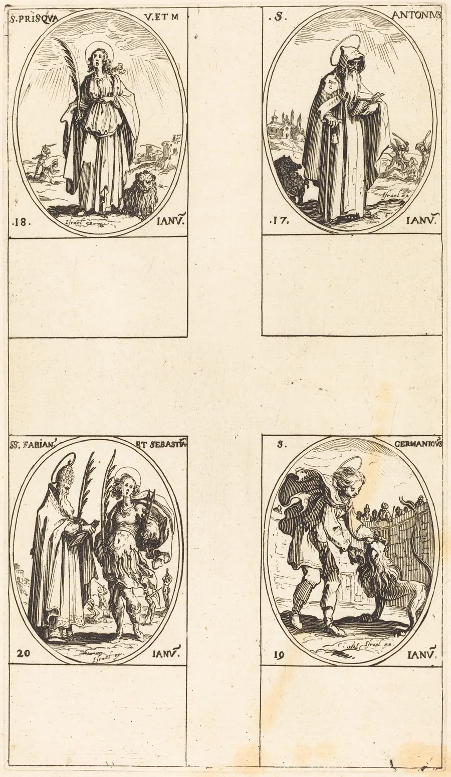St. Anthony; St. Prisca; St. Germanicus; Sts. Fabian and Sebastian by Jacques Callot
