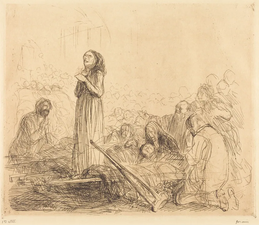 Lourdes, la miraculée (1ère planche) (Lourdes, the Miracle) (first plate) by Jean-Louis Forain