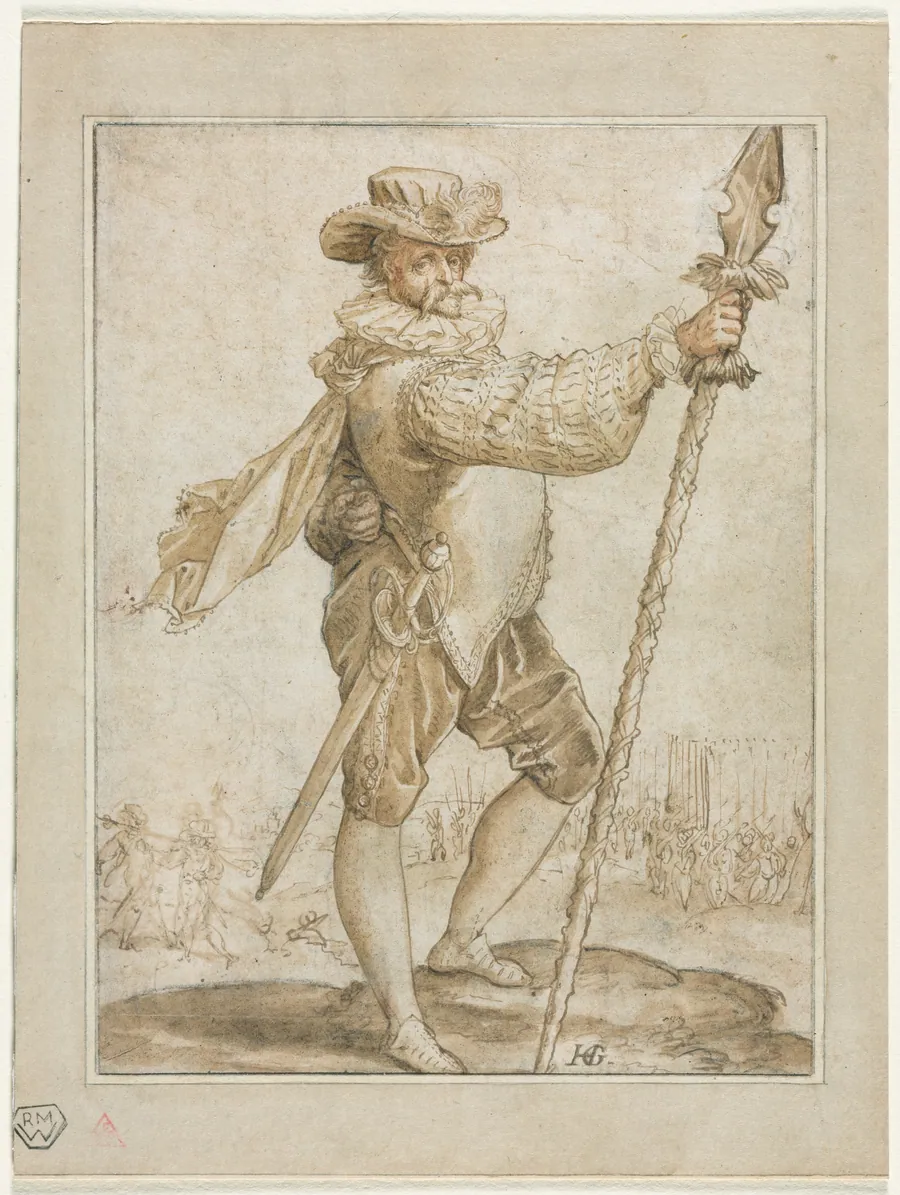 Standing Officer Holding a Boar's Spear by Hendrick Goltzius