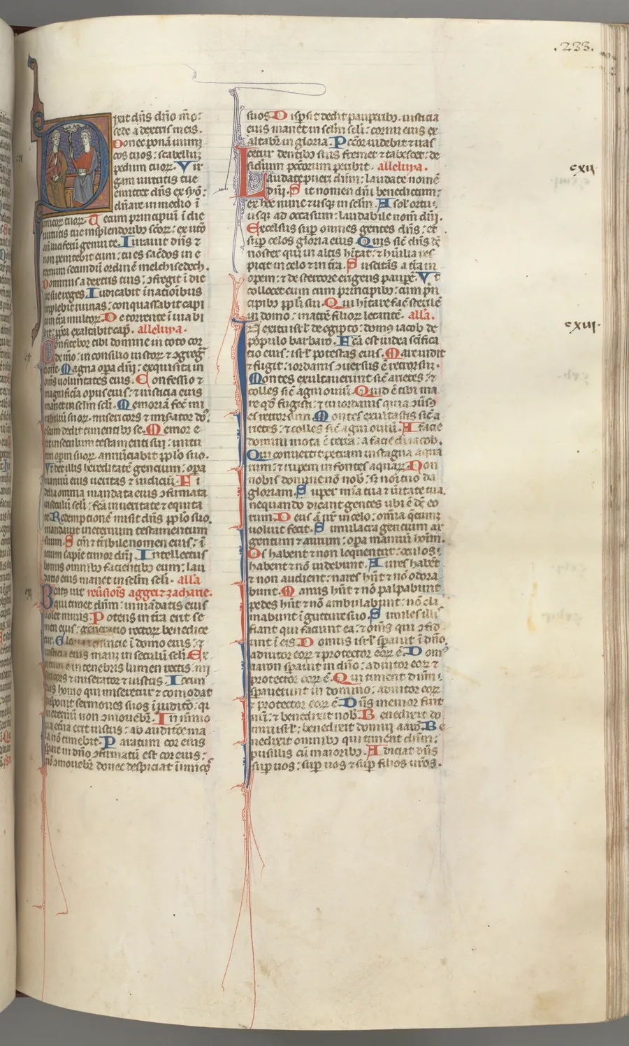 Fol. 233r, Psalm 109, historiated initial D, God the Father and Son, the Holy Ghost between them