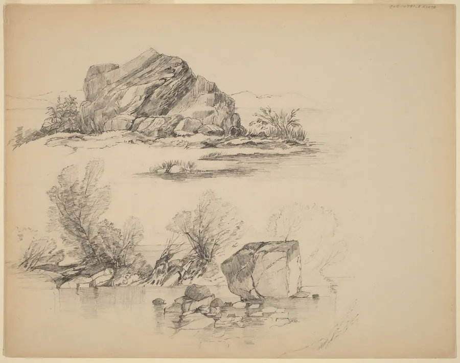 Rocks Along a Lakeshore [recto] by John William Casilear