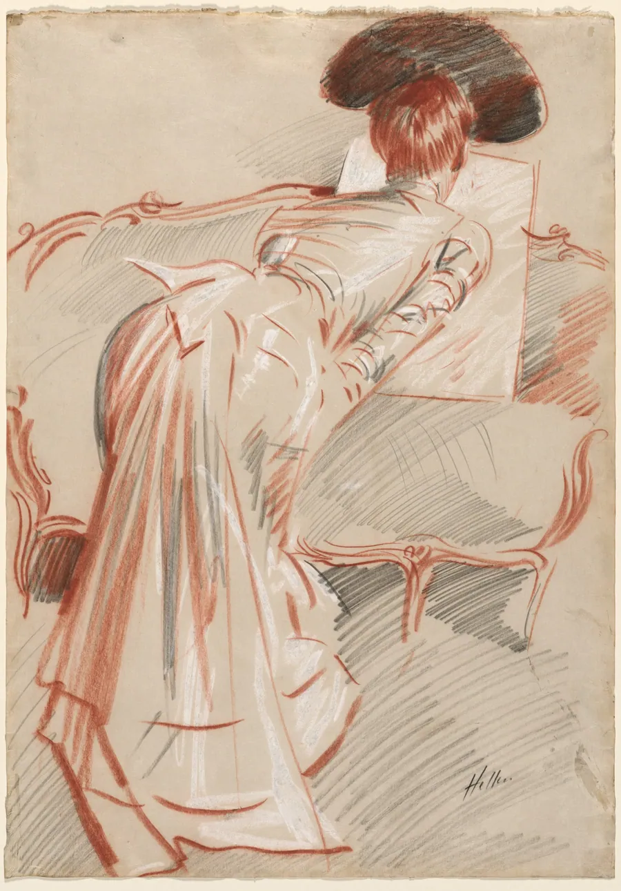 Woman (Possibly Madame Alice Hellu) Looking at a Drawing by Paul César Helleu