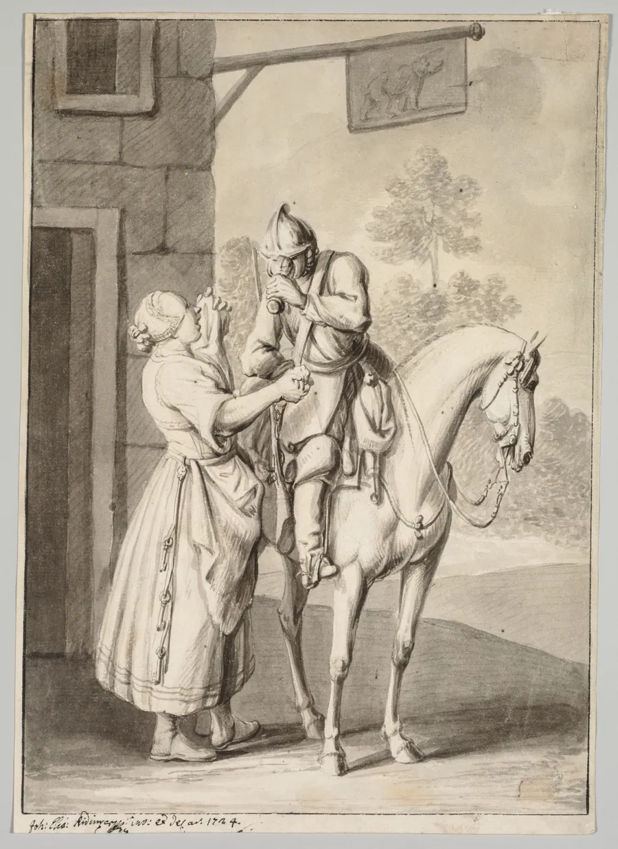 A Soldier in Armor in Front of a Tavern by Johann Elias Ridinger