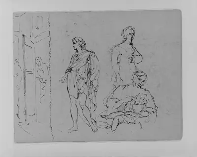 Compositional Study: Standing Draped Man, Female Figure (from Sketchbook)