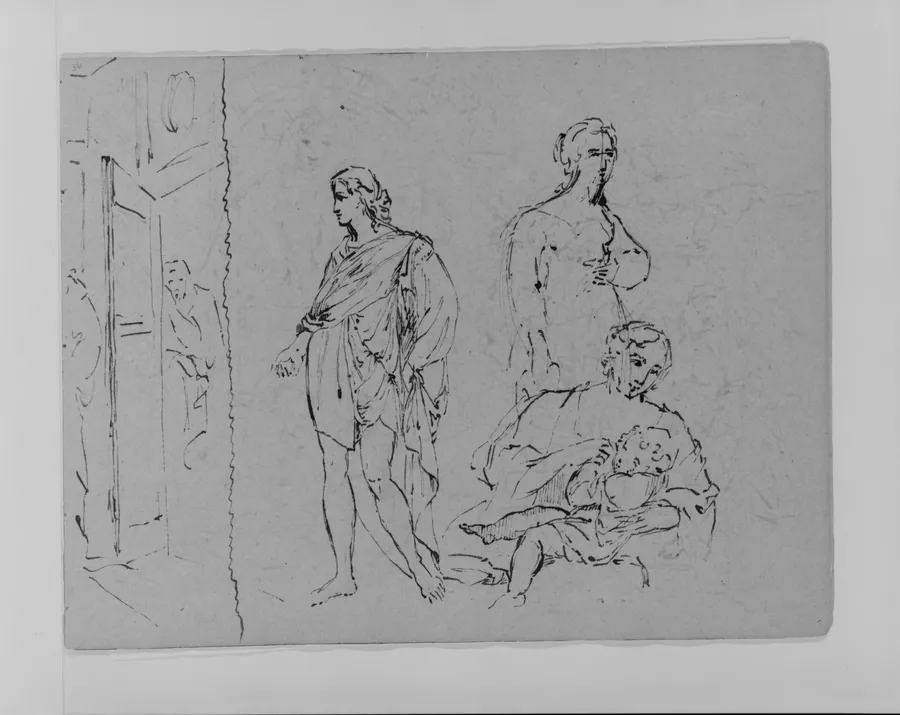 Compositional Study: Standing Draped Man, Female Figure (from Sketchbook) by Thomas Sully