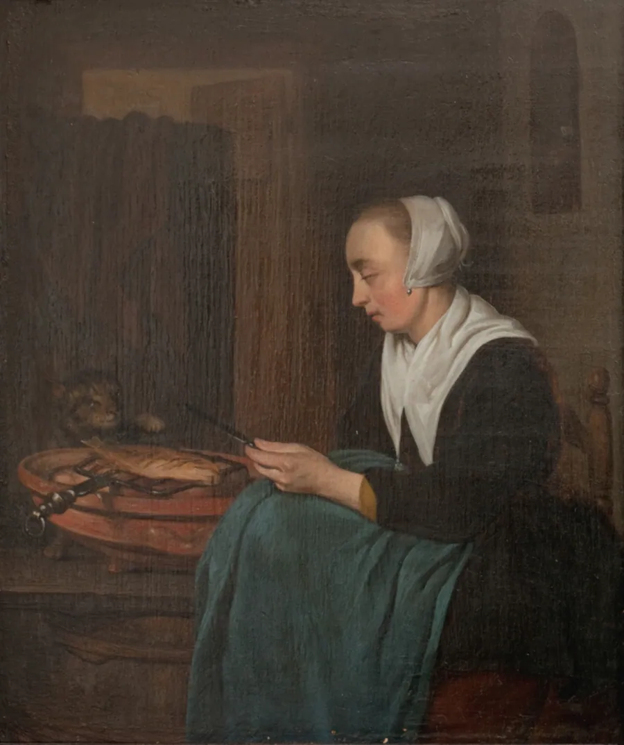 En sovende sælgerkone by Gabriël Metsu