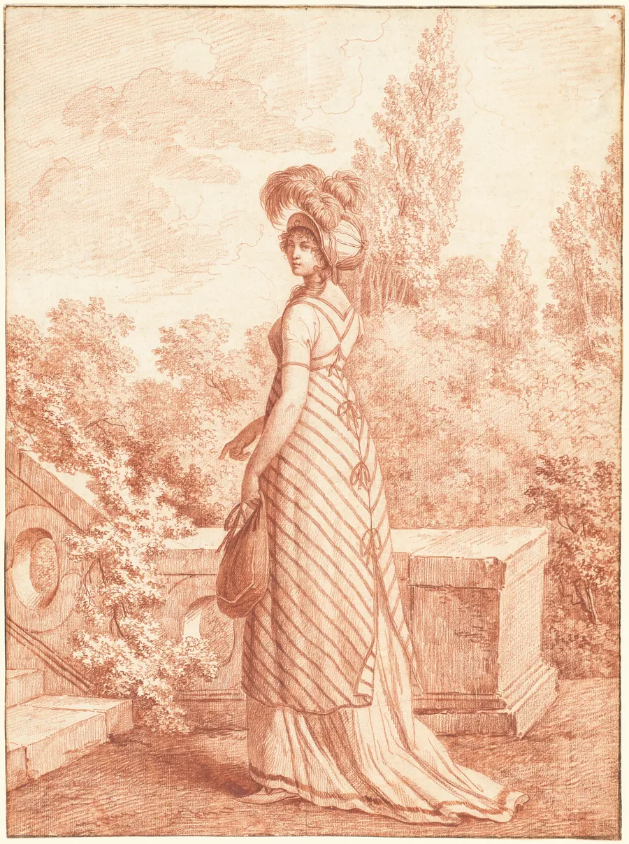 A Fashionable Woman Standing in a Park by Carle Vernet