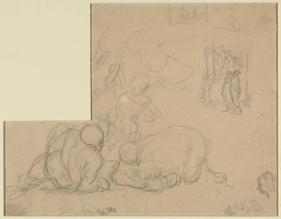 Sheet of Studies with Two Large Men on the Ground by Honoré Daumier