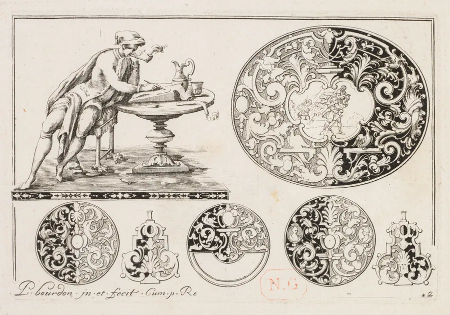 # 2 From  " Livre second Cesais de Graubre "
Second book of Engraved Design by Pierre Bourdon