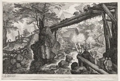 Eight Bohemian Landscapes:  Landscape with Log Bridge over Cataract