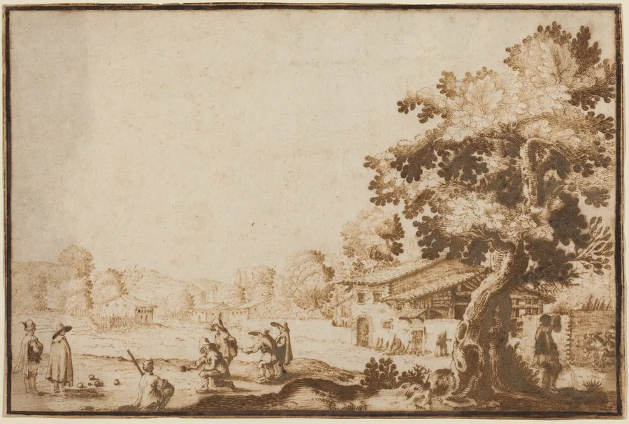 Men Playing Boccie in a Village by Ercole Bazicaluva