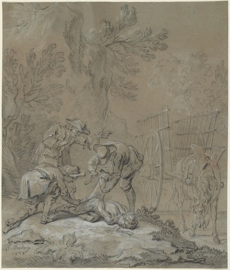 Ragotin lie par les parents du fou by Jean-Baptiste Oudry