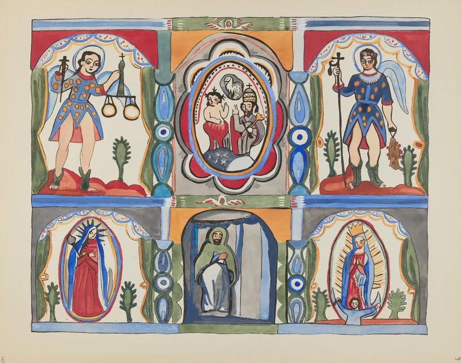 Plate 6: Chapel Altarpiece, Santa Cruz: From Portfolio "Spanish Colonial Designs of New Mexico" by American 20th Century