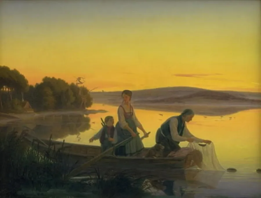 En gammel fisker der om aftenen sætter sine garn ud by Jørgen V. Sonne