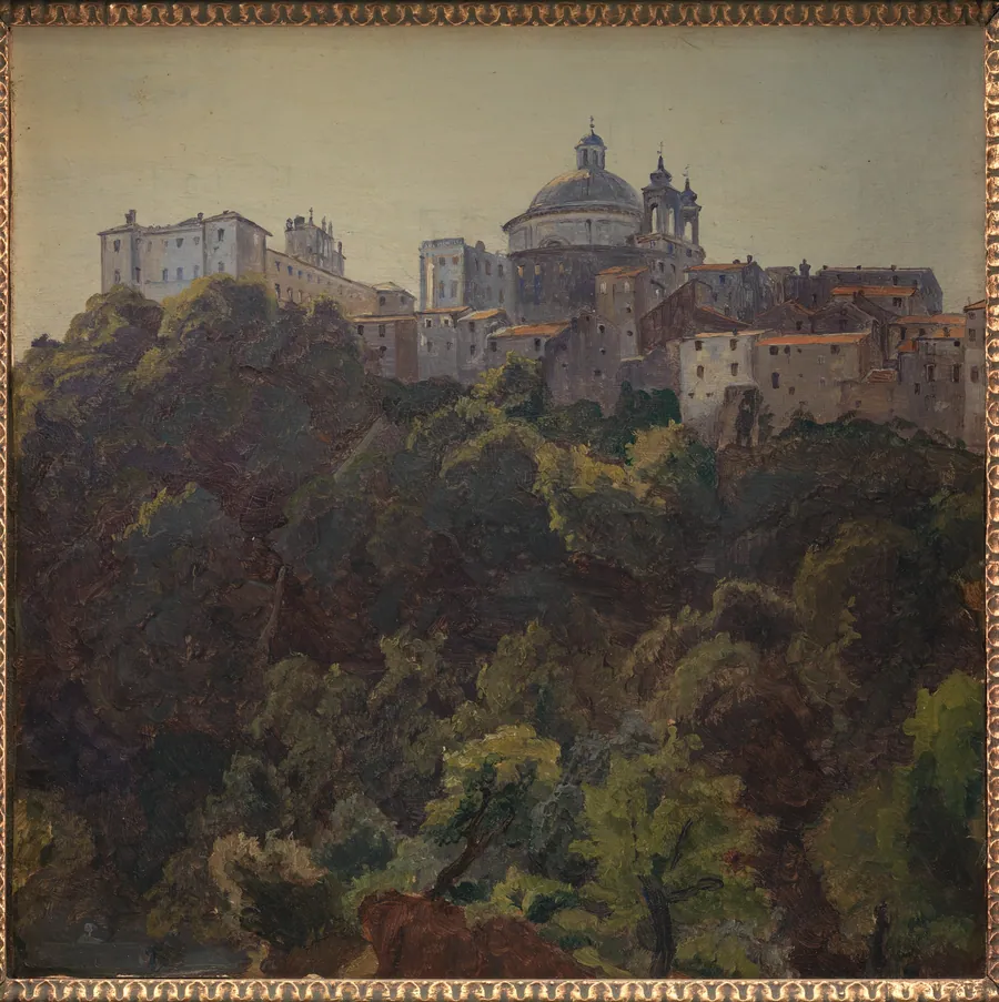Udsigt mod Ariccia med Palazzo Chigi og S. Maria dell'Assunzione, Italien by Thorald Læssøe