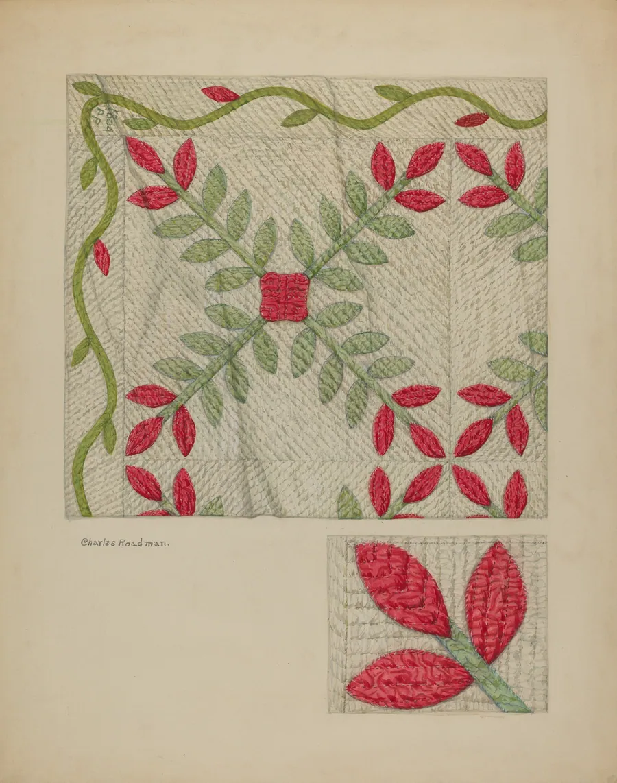 Quilt (Red and Green Leaves) by Charles Roadman