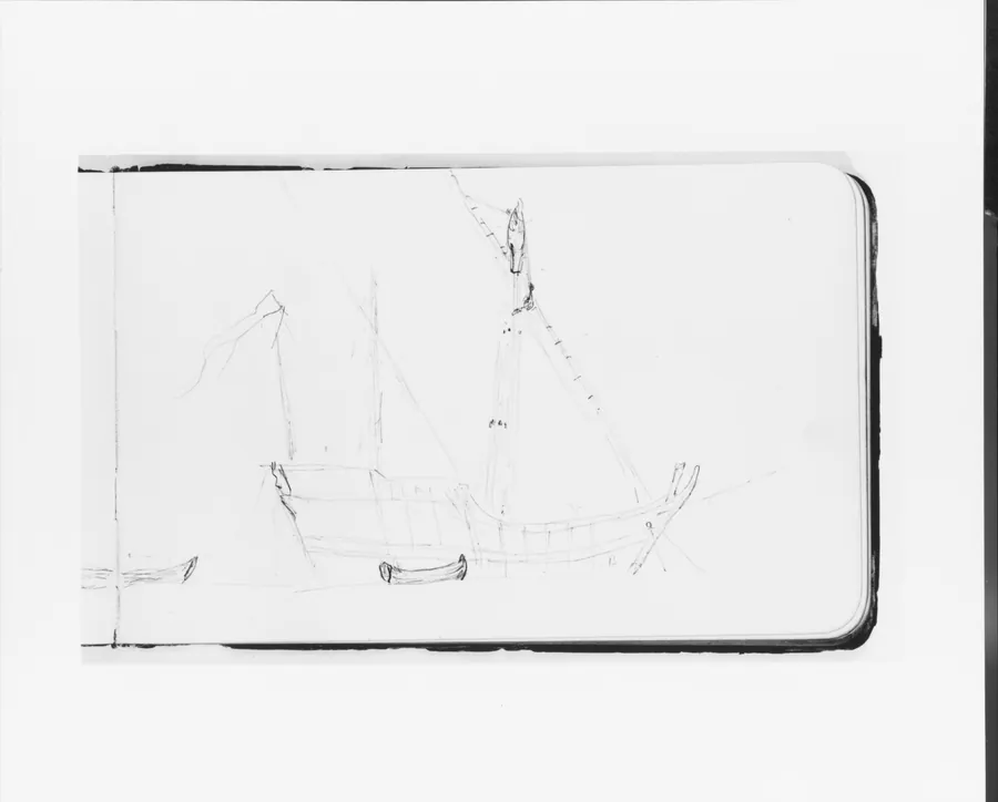 Sketch of a Ship at Anchor for The Landing of Columbus (from Sketchbook) by Albert Bierstadt