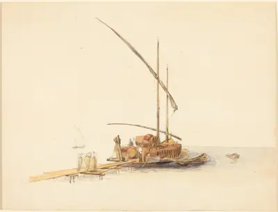 Wine Barrels Loaded onto a Sailing Barge at Vevey