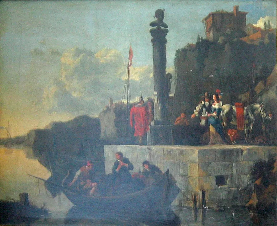 Italiensk søhavn by Nicolaes Berchem