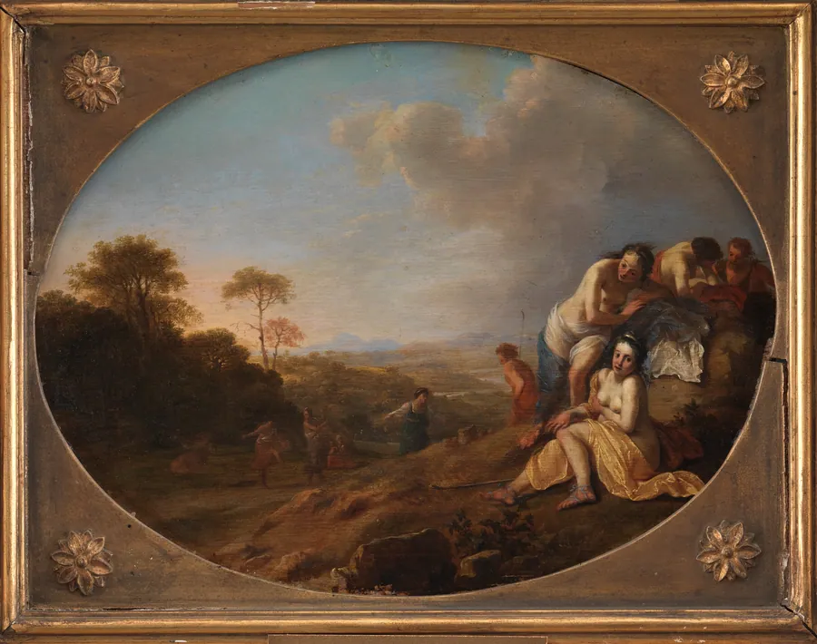 Nymfer i et landskab by Dirck van der Lisse