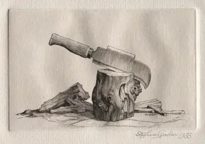 Illustration for "Peronnik the Fool":  A Bill and a Wooden Block